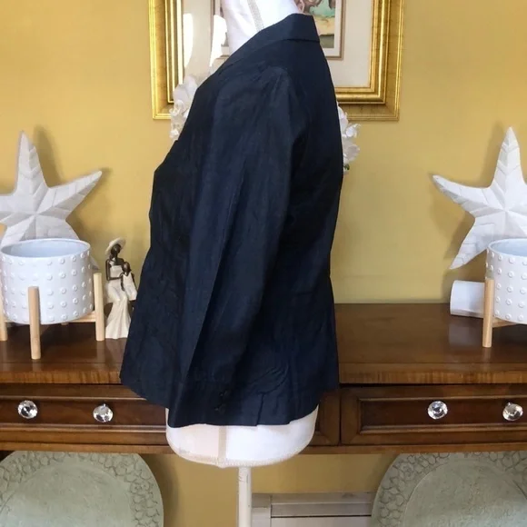 Kate Hill Women’s Light Weight Cotton Blue Denim Cropped Blazer/Jacket Size 10P - Picture 5 of 16